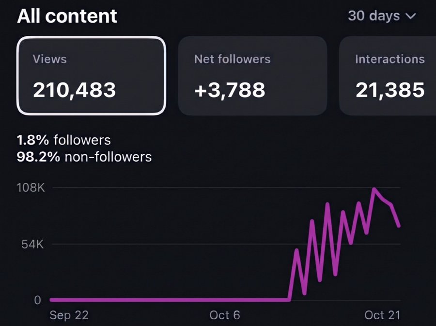 Customer insights: 210,483 views, +3,788 net followers, 21,385 interactions in 30 days